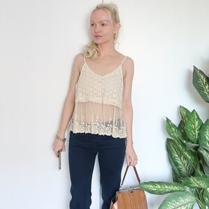 ASTR spagetti strap partly see trough lace top